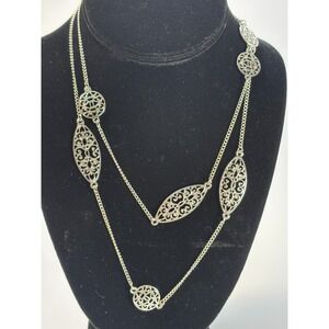 Necklace Silver Tone Filigree Fashion 32 inch for Layering Signed AA